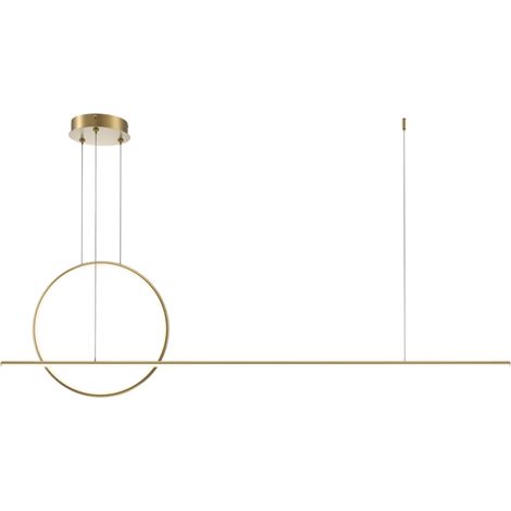Maytoni Halo Ring Lampadario moderno a sospensione da soffitto da 143 cm in ottone con paralume bianco da 2100 lm (1/5)