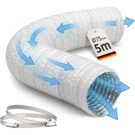 Relaxdays, Abluftschlauch, flexibel, für Trockner, mit 2 Edelstahlschellen, Flexschlauch, Ø75mm