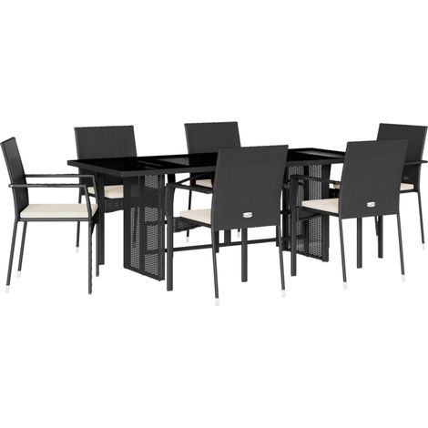 Maison Exclusive - 7-tlg. Garten-Essgruppe mit Kissen Schwarz Pol
