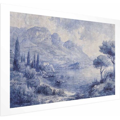Poster - Baia Blu - Paesaggio italiano del Lago di Como dipinto con inchiostro blu (1/4)
