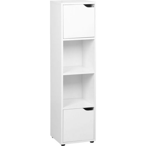 Colonne de rangement - JUANIO - Étagère colonne - Blanc - 120 cm - 2 niches, 2 portes