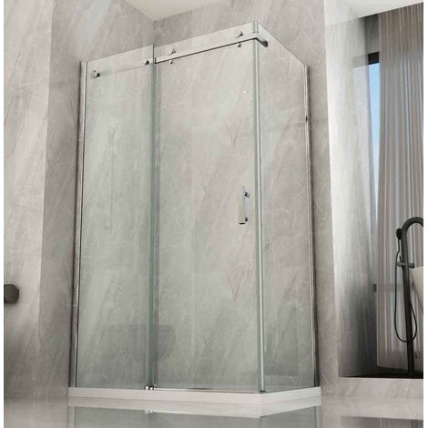 Box Doccia Angolare 8 mm Parete Fissa Scorrevole 70 80 90 100 120 140 Cristallo - Misura Box Angolare 80x120 (1/4)