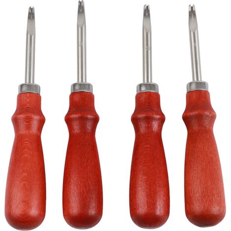 Kit profesional de marroquinería de 4 piezas con mangos de madera, ideal para cortar y proyectos de bricolaje.