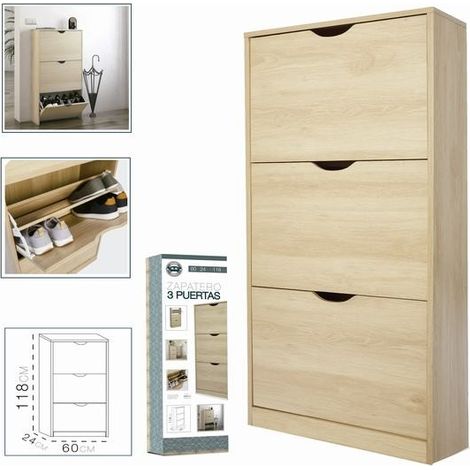 DK HOME ZAPATERO 3 PUERTAS MADERA 60 x 24 x H 118 cm (1/3)