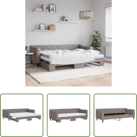 Lit gigogne - Lit de jour avec gigogne et matelas taupe 80x200 cm tissu (1/5)