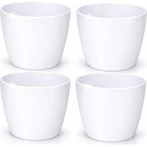 Pots de Fleurs Brillants - Pots de Plantes décoratifs pour Fleurs et Herbes - Pots de Plantes Ronds en Plastique durables - 4 pièces (Blanc, ø 12 cm (1/5)