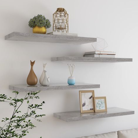 FIMEI Étagères murales flottantes 4 pcs Gris béton 80x23,5x3,8 cm MDF (1/5)