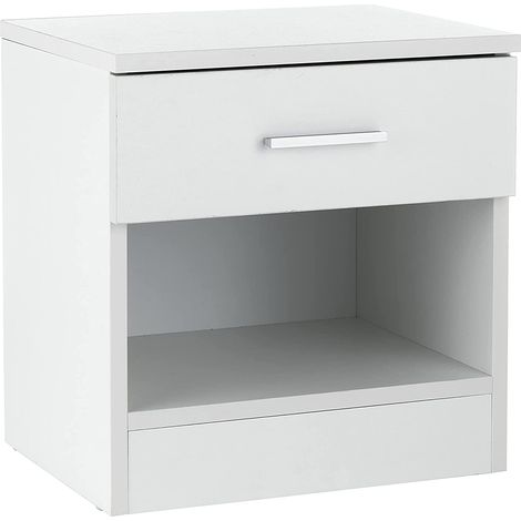 Baroni Home Comodino con Cassetto e Scomparto in Nobilitato, Mobiletto Multiuso per Camera da Letto, Tavolino Basso Salotto, Bianco 37x30x39 cm (1/5)