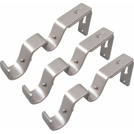 Robuste Gardinenstangenhalterung, doppelte Gardinenstangenhalterung, verstellbare Basis, Gardinenstangenhalterung, 3er-Set (Silber) (1/3)