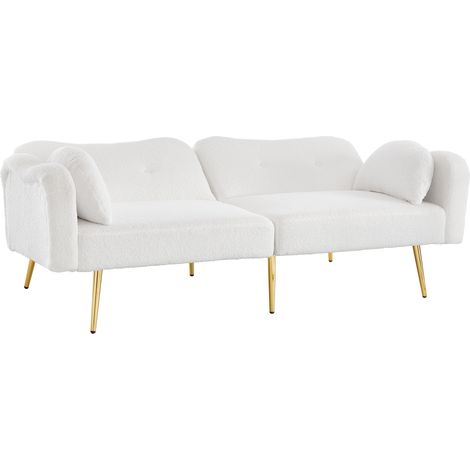 CHICFURN Canapé-lit 2 places 175x79x82 cm blanc, revêtement façon laine, pieds métal doré (1/5)