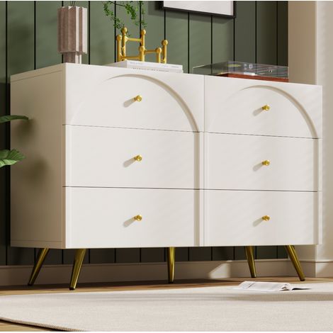 Cómoda 120x40x85 cm blanco crema en madera y metal con 6 cajones (1/5)