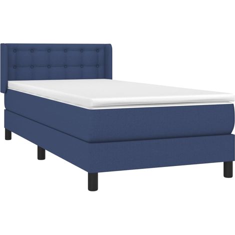 vidaXL Sommier à lattes de lit avec matelas Bleu 90x200 cm Tissu (1/5)
