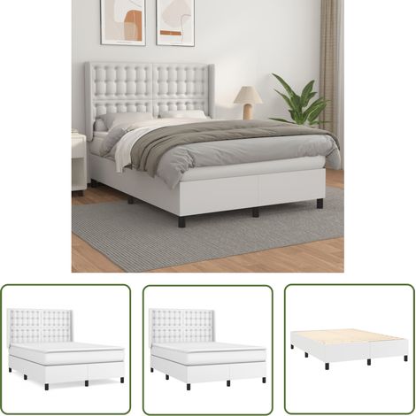 The Living Store Boxspringbett mit Matratze Weiß 140x200 cm Kunstleder - Boxspringbett - Betten - Doppelbett - Weißes Bett - Kunstlederbett (1/5)