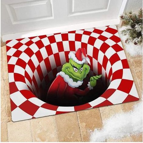 Tapis de porte de Noël, tapis de porte antidérapant décoratif pour les fêtes, tapis moelleux à illusion visuelle 3D, rouge, 60 x 90cm (1/5)