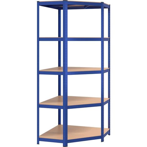 Mensola Scaffale Ripiano Angolare 5 Strati Blu in Acciaio e Legno Multistrato (1/5)