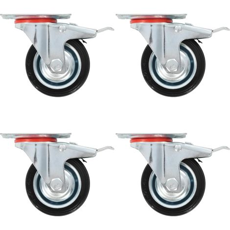 Vidaxl – Roulettes pivotantes avec double frein 4 pcs 75 mm – Caoutchouc et fer zingué – Capacité de charge 50 kg – Pour meubles et équipements