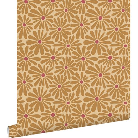 papier peint marguerites jaune ocre et rose - ESTAhome (1/5)