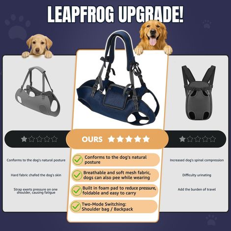 Sac de transport pour chien - Harnais de levage réglable pour chiens de taille moyenne et grande - Aide à la mobilité pour animaux blessés ou âgés - Respirant et confortable