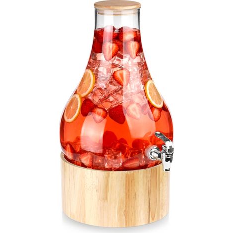 Distributeur de Boisson XXL 6,5 L avec Robinet et Support Bambou - En Verre - Couvercle en Bambou - Pour Limonade et Fête (1/5)