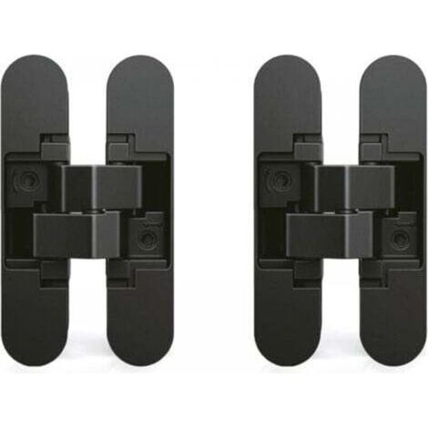 Invisible hinge for doors, Set of 2 invisible hinges for heavy doors, 40 kg load capacity, 180º opening, zamak, black (1/4)