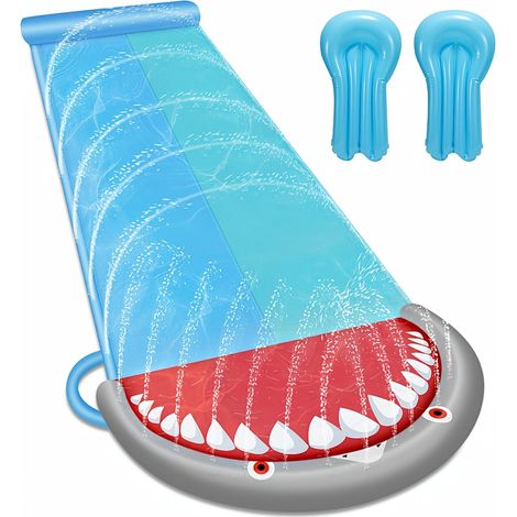 Glissade d'Eau Jardin Enfant – Arroseur Double Face, Design Requin. Toboggan d'Été. Modèle (Bleu). (1/4)