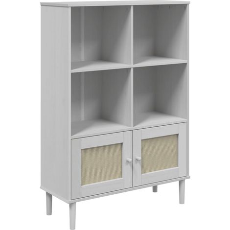 vidaXL Credenza SENJA Aspetto Rattan Bianco 90x35x130 cm Massello Pino (1/5)