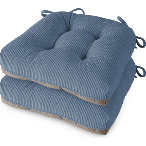 Lot de 2 coussins de chaise de cuisine d'intérieur avec attaches touffetées et confortables avec fond antidérapant, 46 x 42 x 8 cm, bleu clair (1/5)