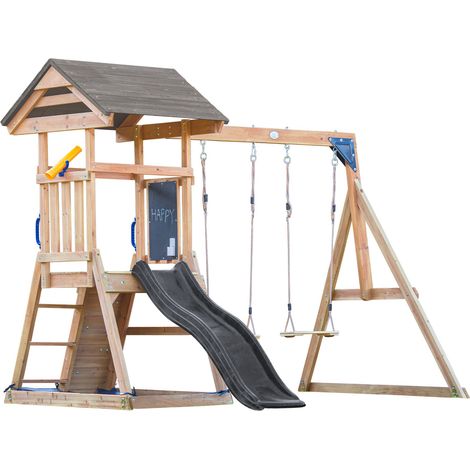 Axi Mia Aire De Jeux En Bois Avec 2 Balançoires, Toboggan Gris/ Aire De Jeux Extérieur, Bac À Sable, Mur D'Escalade  Portique Balançoire/Jeux En Bois Extérieur (1/5)