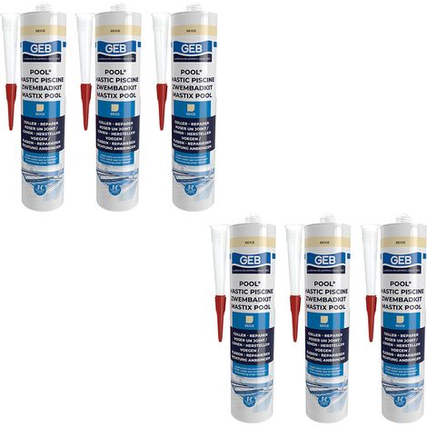 GEB – Lot de 6 mastics piscine neutre sans isocyanate 290 ml – Colle pour joints et réparations sous l'eau – Résistance UV et intempéries (1/2)