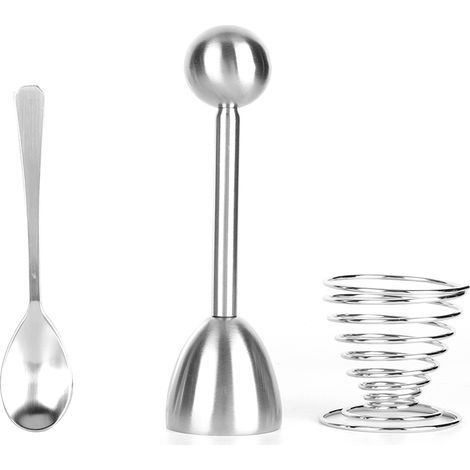 Coupe-œufs en acier inoxydable avec ouvre-coquille, porte-œuf à ressort et cuillère, kit d'ustensiles de cuisine. (1/5)