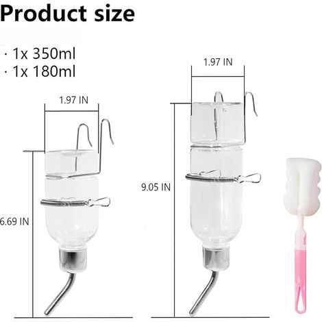Biberon Lapin, Biberon Cochon d'Inde, BiberonLapin Cage, Abreuvoir Lapins, Distributeur Eau Lapins avec Support, Accessoire Lapin, Abreuvoir Rongeurs Chinchilla écureuil, 180Ml+350Ml (1/4)