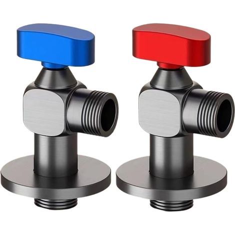 Set of 2 brass angle valves, water control, grey chrome model 1/2, suitable for bathroom taps. (1/5)