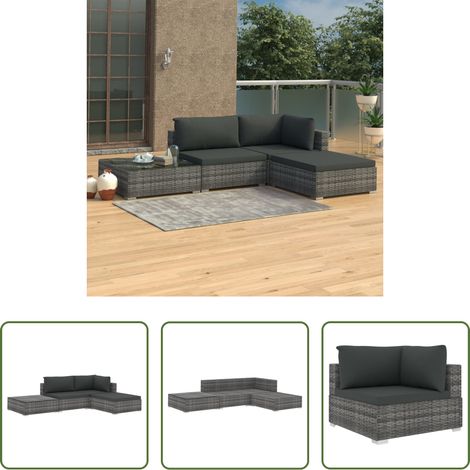 vidaXL Mobilier extérieur - Salon de jardin 4 pcs avec coussins résine tressée gris (1/5)
