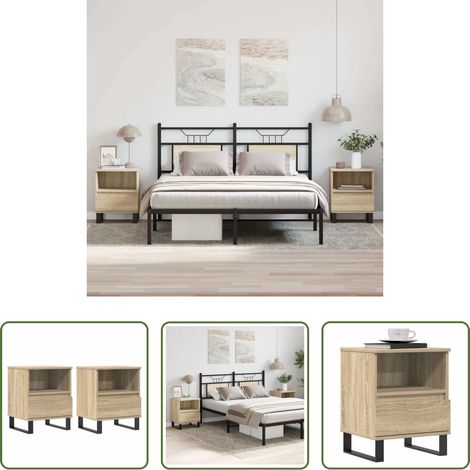 vidaXL Holz Nachttisch -  Nachttische 2 Stk. Sonoma-Eiche 40x35x50 cm Holzwerkstoff (1/5)