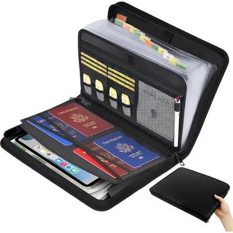 Porte-documents ignifuge zippé Avec étiquettes, en cuir 12 compartiments pour fichiers A4 (1/5)