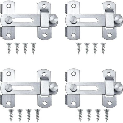 Juego de 4 cerraduras de acero inoxidable plateadas para puertas de baño y ventanas - Cerradura deslizante para todo tipo de puertas interiores - Cerradura para puertas, ventanas y baños