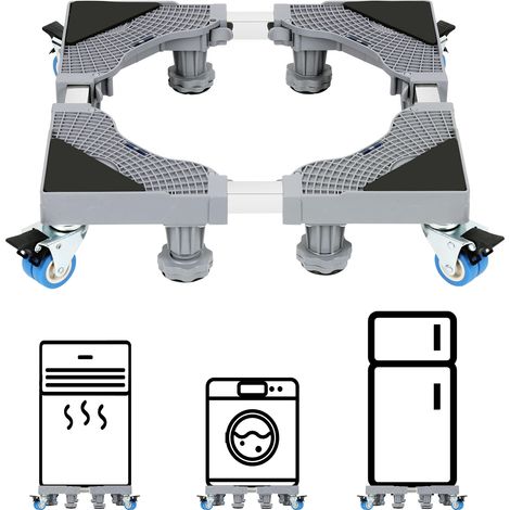 Einfeben – Base réglable pour machine à laver – Longueur ajustable 41-66cm – Capacité de charge 300-500kg – 8 pieds et 4 roues verrouillables