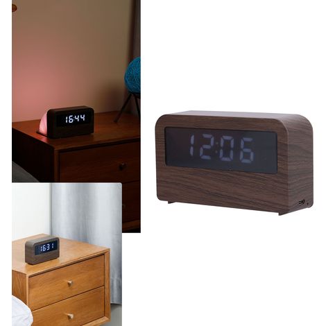 Faltbare und komfortable Schreibtischleselampe mit LED-Uhr und wiederaufladbarem Nachtlicht. Kreative Zeitschaltuhr. Ideal für Schlafzimmer, Büro, Nachttisch und Wohnzimmer. USB-aufladbar. Holzoptik. (1/5)