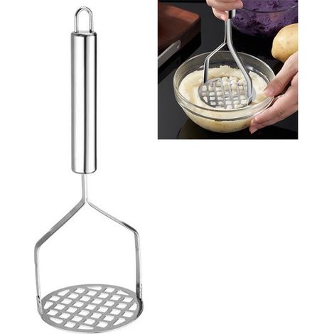 Presse-purée en acier inoxydable, presse-purée manuel, à suspendre, poignée ergonomique, presse-purée pour pommes de terre, ail, gingembre et plus encore. (1/5)