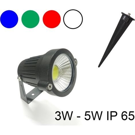 Trade Shop - Foco Led Cob Para Jardín, 3 W, 5 W, Con Soporte De Estaca, Luz De Color, Ip65 -   -3 Vatios    -