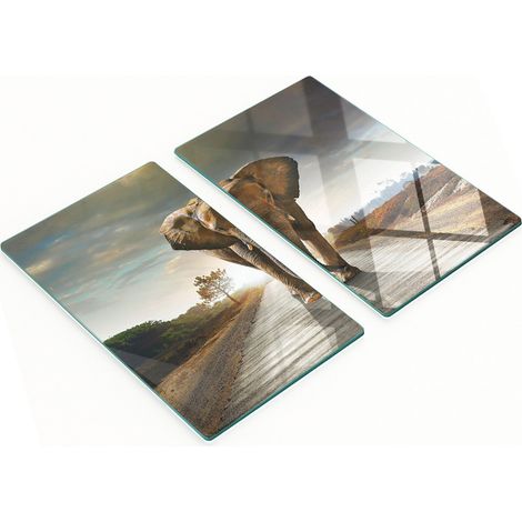 Planche décorative multifonctionnelle pour la cuisine, en verre trempé, motif éléphant, 2 x 30 x 52 cm (1/5)