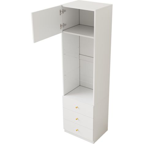 Vitrina alta blanca de MDF y vidrio con estantes regulables y cajones, 2 unidades, 50 x 40 x 180 cm (1/5)