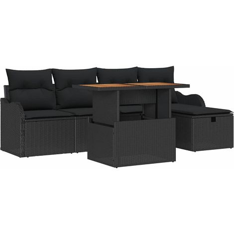 Maison Exclusive - Conjunto de sofá de jardín 6 pcs Negro ratán s
