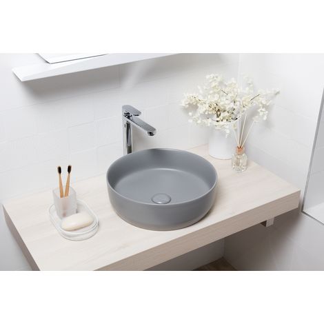 Swiss Aqua Technologies Infinitio Aufsatzwaschbecken 39 x 39 x 12 cm ohne Überlauf, mattgrau (SATINF3939LGRM) (1/4)