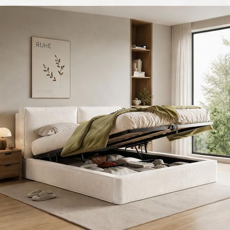 Cadre de lit beige en boucle 231 x 196 x 105 cm (1/5)