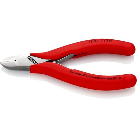KNIPEX 77 21 115 N Tronchese laterale per elettronica con cerniera passante rivestiti in resina sintetica antiscivolo 115 mm (1/3)