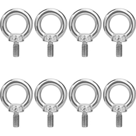 M5 Eyebolts Lifting Ring Eyebolt Rings Threaded Screw 304 Stainless Steel for Fastening Hanging Connecting 8 Pieces