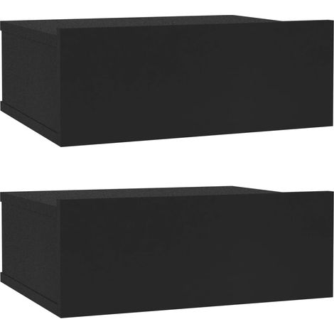Juego de 2 mesitas de noche de pared con cajón 40 x 30 x 15 cm madera de ingeniería negra DEC035998 (1/5)