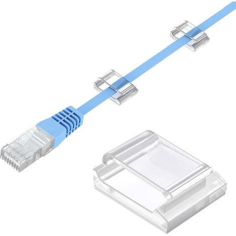 60 PCS Clips Câbles Adhésifs, Attaches Ethernet Plats, Transparent- Premium Acrylique Câble Rangement de Fils Electriques, Câble Attache Pour Organiseur Bureau,PC,Chargeur,Lampe,Voiture (1/5)