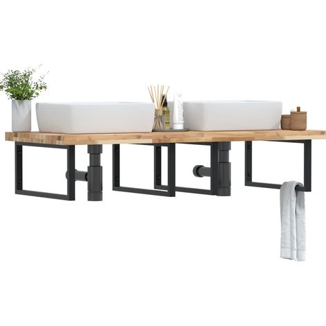 Estante de lavabo de pared acero y madera maciza de acacia